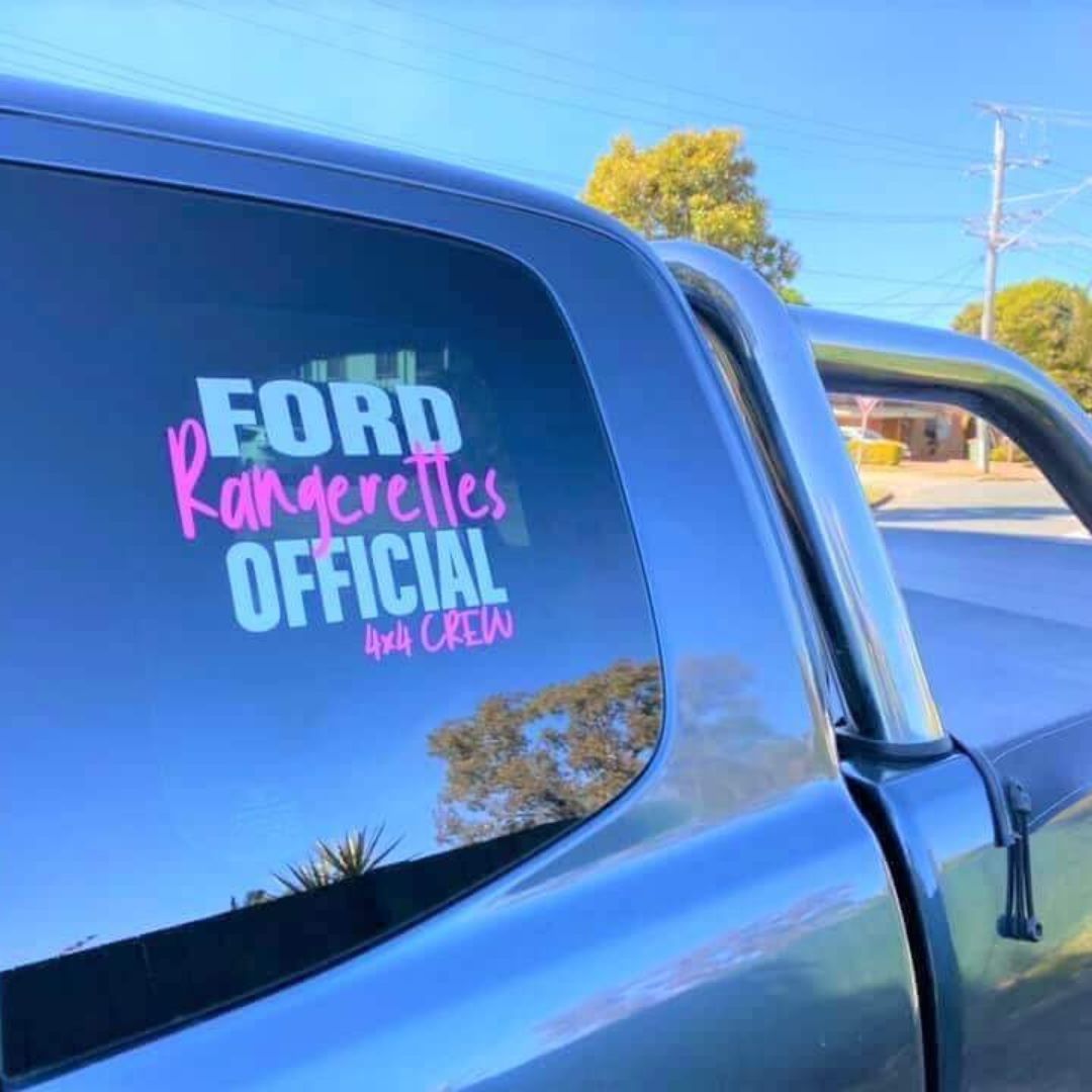 Ford Ranger with a Pink Ford Rangerettes Official 4x4 Crew Medium Decal
